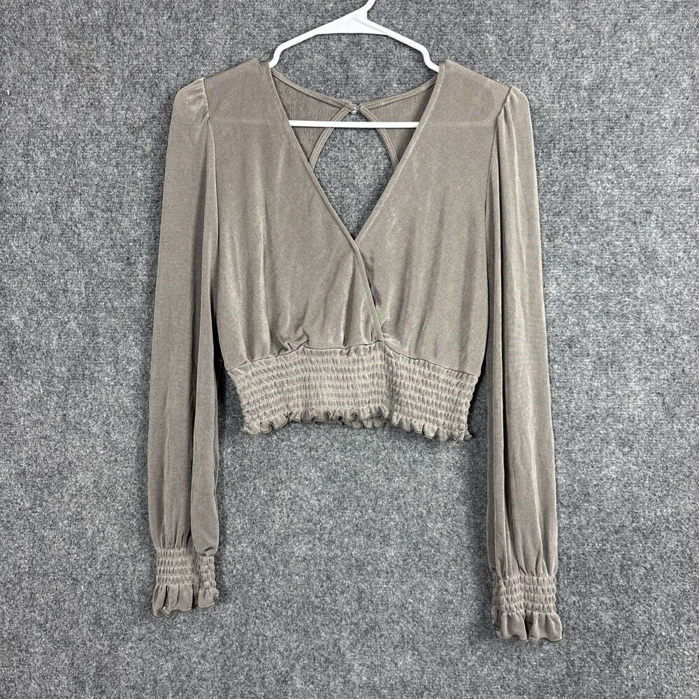 Crop Top Blouse  Womens Size S Champagne  Brown  Y2K Peasant Boho
